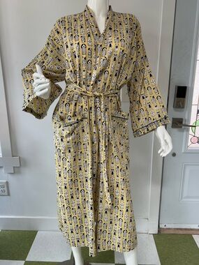 The Mahogany 100% Cotton Dog & Cat print Kimono bathrobe Resort wear unisex